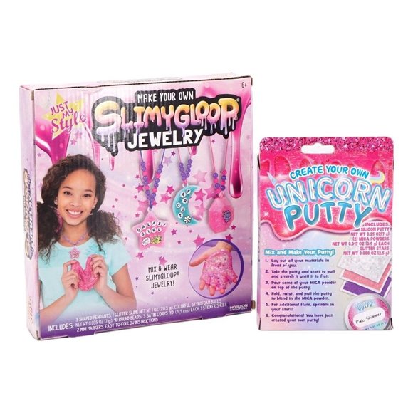 Slimy Gloop Jewelry and Unicorn Putty Bundle - Craft Kids Pink Glitter - Picture 2 of 3